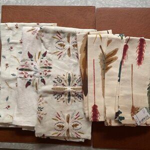 SIMONS Bundle - Fall Leaves and Feathers Napkins set of 4 and 3 Tea Towels